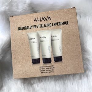 NEW - AHAVA boxed set of 3: mineral body lotion, shower gel, and hand cream